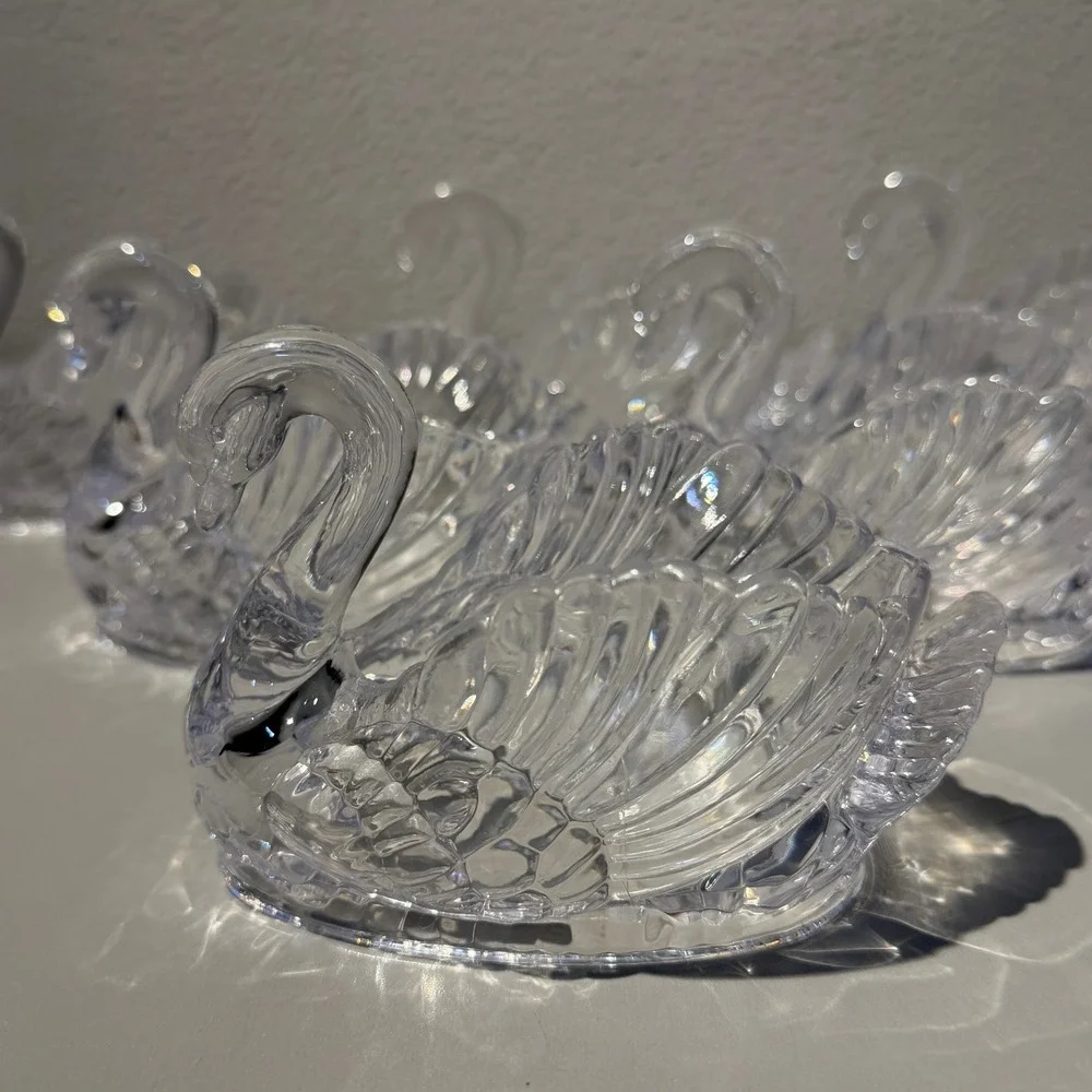 Regaline Swan Nut Candy Dishes Set of 6 Clear Plastic MCM 430 Made in USA